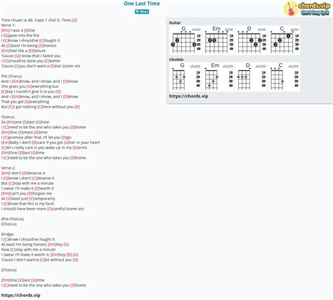 Chord: One Last Time - Ariana Grande - tab, song lyric, sheet, guitar ...