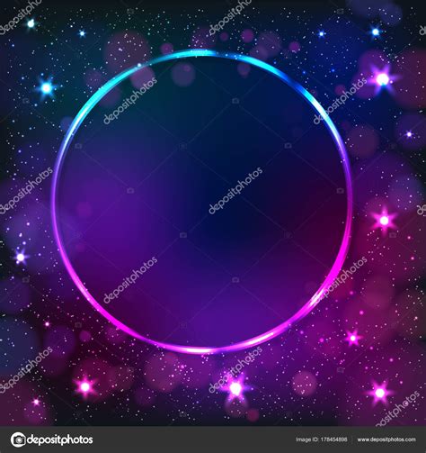 Colorful neon circle frame on a dark star background, abstract illustration. Stock Vector Image ...