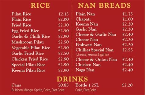 Menu at Chillies Indian Takeaway fast food, Birmingham, 156 Woodthorpe Rd