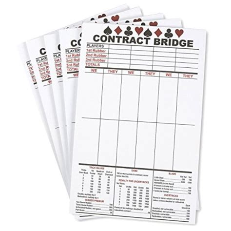 Bridge Score Card - 5-Pack Contract Bridge Score Notepads, 250 Sheets ...