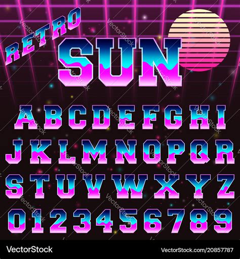 80s retro alphabet font template Royalty Free Vector Image