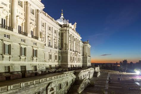 Night View of the Facade of the Royal Palace of Madrid, Spain Editorial ...