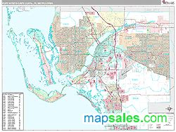 Fort Myers-Cape Coral, FL Metro Area Zip Code Wall Map Premium Style by MarketMAPS