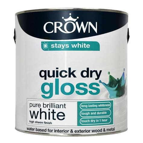 Crown Quick Dry Gloss Paint Pure Brilliant White 2.5L | Wilko