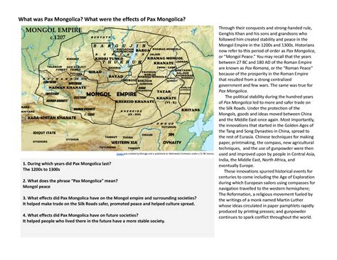 What was Pax Mongolica What were the effects of Pax Mongolica - 1 ...