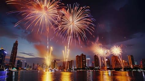 Blazing Fireworks Over a City Skyline | Premium AI-generated image