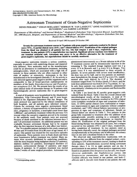 (PDF) Aztreonam treatment of gram-negative septicemia