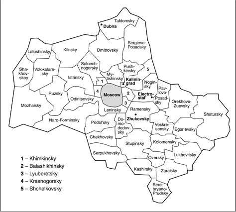 Moscow region and its districts plus four sample cities. | Download ...