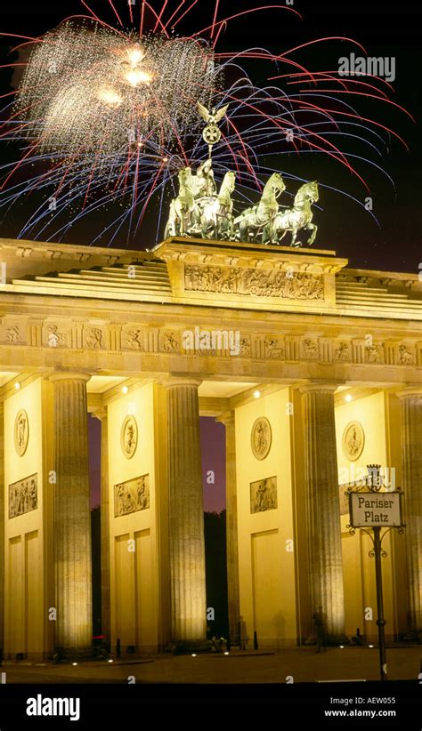 Berlin brandenburger gate Quardriga fireworks Stock Photo - Alamy