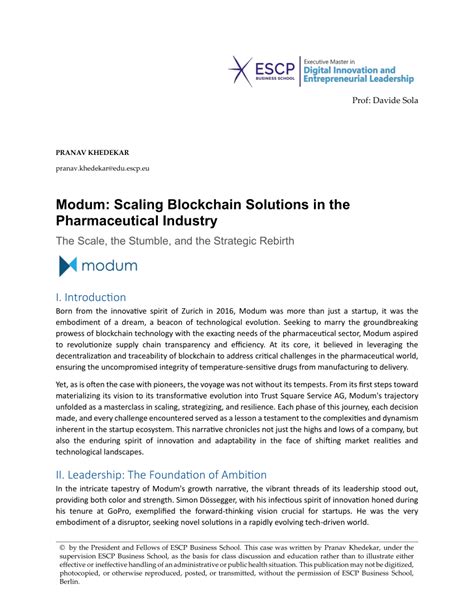 (PDF) Modum: Scaling Blockchain Solutions in the Pharmaceutical Industry