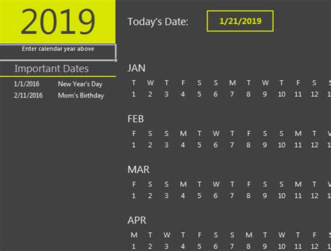 Simple 2019 Calendar Template - My Excel Templates