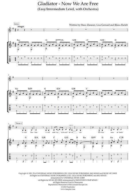 now we are free - PDF free sheet music