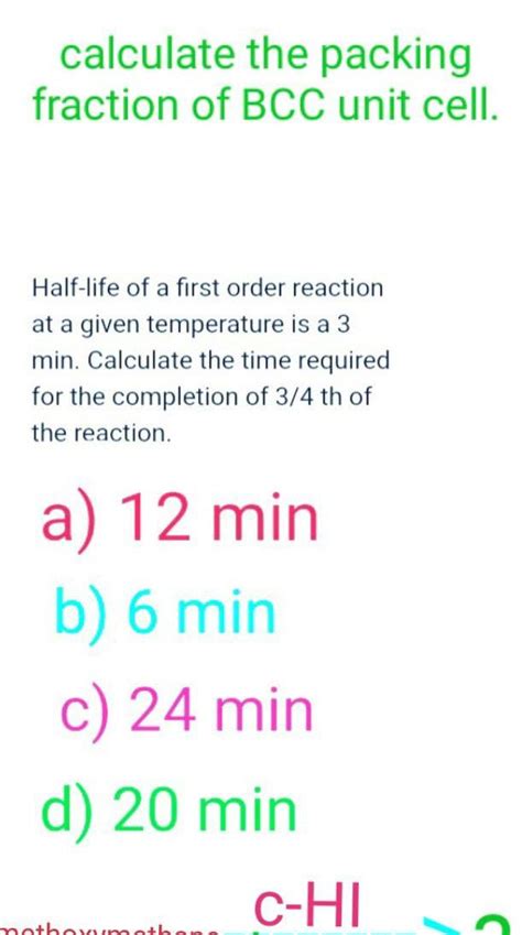 [ANSWERED] calculate the packing fraction of BCC unit cell Half life of - Kunduz