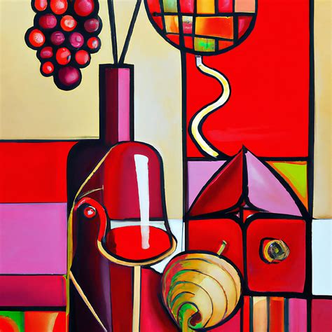 Red Wine Bottle And Glass Abstract Cubist Style Art Painting by ...