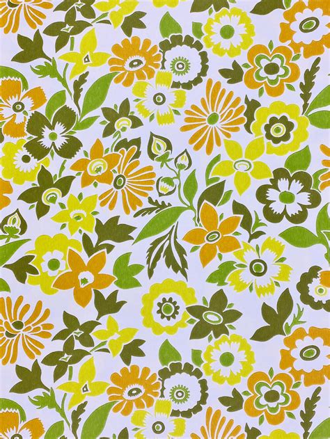 Orange and Green Floral Wallpaper | Vintage Wallpapers - Online Shop