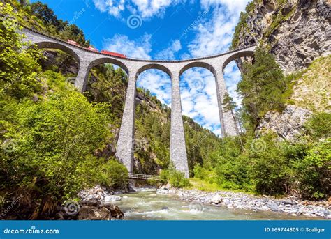 Landscape With Landwasser Viaduct In Summer, Filisur, Switzerland Stock ...