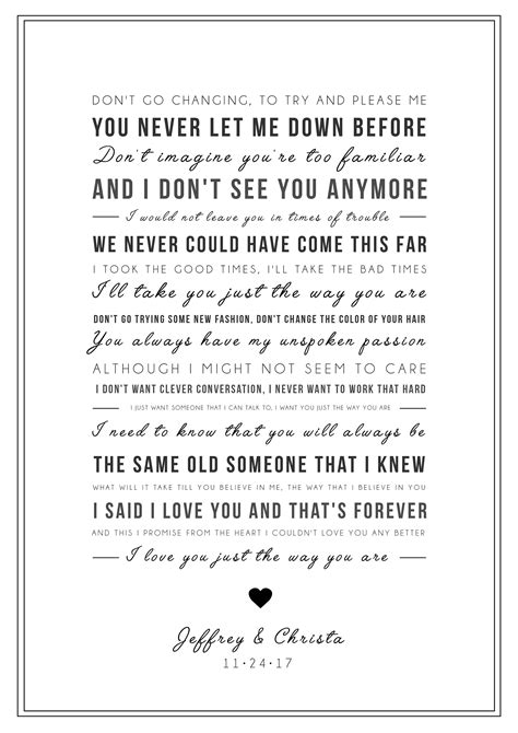 Billy Joel 'just the Way You Are' Song Lyric Print - Etsy