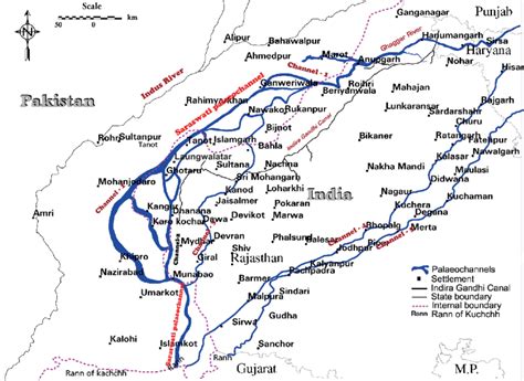 Simplified palaeochannel map showing the course of the river Saraswati ...