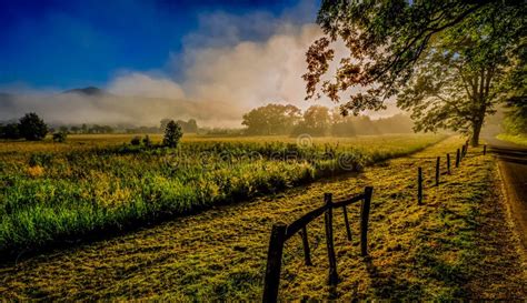 Cades Cove Sunrise Over Misty Valley Stock Photo - Image of landscape ...