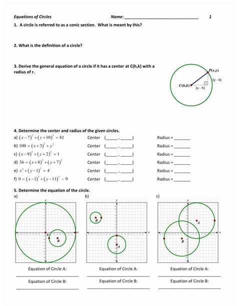 Equation Of A Circle Worksheet Doc | worksheet for kids