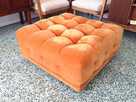 Orange Button Tufted Sofa with Oversized Ottoman at 1stDibs | orange tufted couch, burnt orange ...