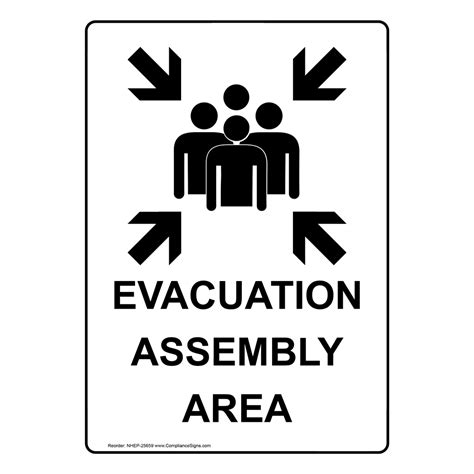Portrait Evacuation Assembly Area Sign With Symbol NHEP-25659