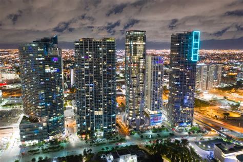 Aerial Night Photo Skyscrapers at Downtown Miami FL Editorial Image - Image of night, aerial ...