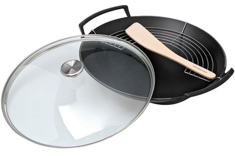 Le Creuset wok - wadjan met deksel en rek, 36cm, 4,5L zwart | Voordelig kopen bij knivesandtools.nl