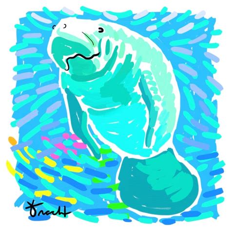 Manatee Print 16x20 Aqua Manatee Art by Kelly Tracht Art | Etsy