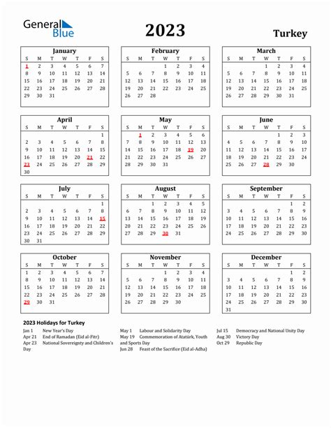 Free Printable 2023 Turkey Holiday Calendar