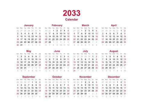 Calendar year 2033 8111050 Vector Art at Vecteezy