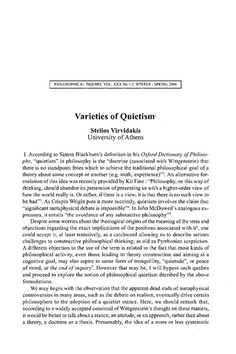 Varieties of Quietism - Stelios Virvidakis - Philosophical Inquiry ...