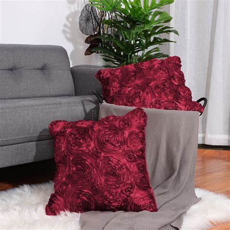 2pcs 3D Satin Rose Flower Throw Pillow Cover Shells,Pure Floral Cushion Covers for Couch Sofa,16 ...