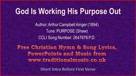 God Is Working His Purpose Out(Purpose-violin) - Hymn Lyrics & Music ...