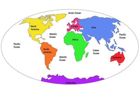 Continents And Oceans Labeling Map