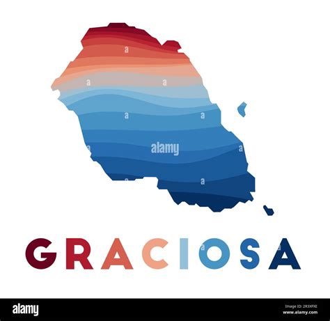 Graciosa map. Map of the island with beautiful geometric waves in red blue colors. Vivid ...