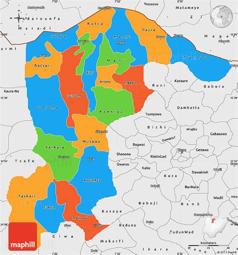 Political Simple Map of Katsina, single color outside, borders and labels