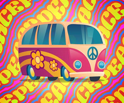 Hippie bus with peace and love label and flowers 14343316 Vector Art at Vecteezy