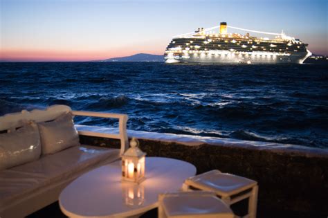 File:Cruise ship in the coast waters of Mykonos island. Cyclades, Agean ...