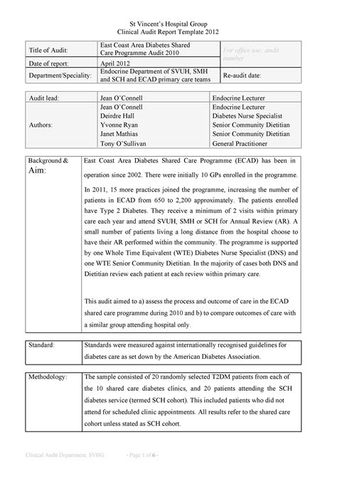 Internal Control Audit Report Template - Business Template