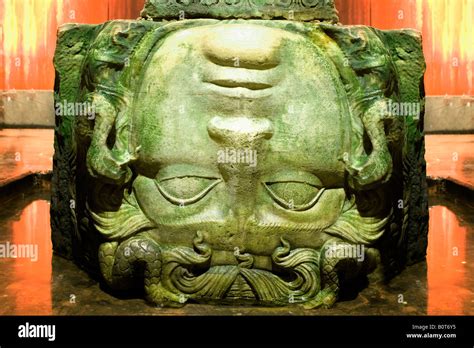 Head of Medusa in the underground cistern of istanbul Stock Photo - Alamy