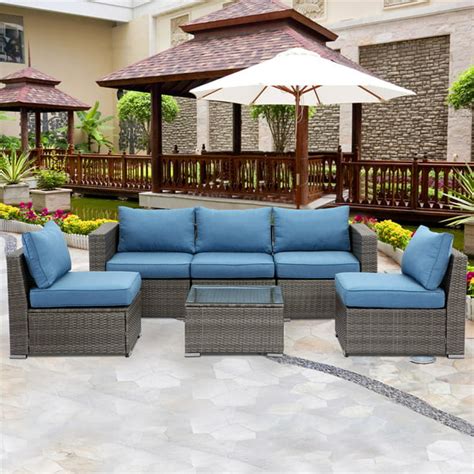 6 Piece Outdoor Furniture Set,Modular Wicker Patio Sectional Sofa for ...