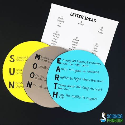 Free Moon, Earth, and Sun Science Acrostics Templates — The Science Penguin