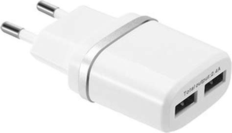 Stekker met 2 USB aansluitingen - Dual USB Adapter Stekker (Wit) - USB ...