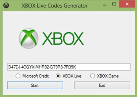 the xbox live code generator screen