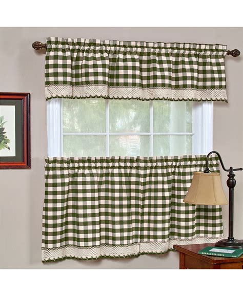 Achim Buffalo Check Window Curtain Two Tiers Pair with Detailed Macramé Trim, 58 Inch By 24 Inch ...