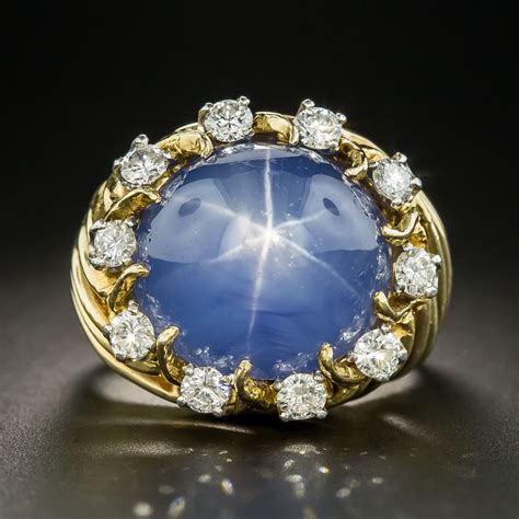 Mid-Century 33 Carat Star Sapphire Diamond Ring | White gold diamond engagement ring, Moissanite ...