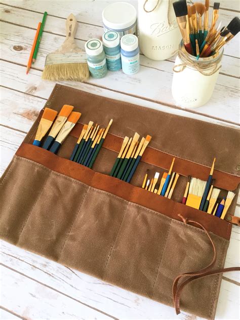 Waxed Canvas Paint Brush Roll, Artist Roll, Paint Brush Organizer, Artist pouch, Paint Brush ...
