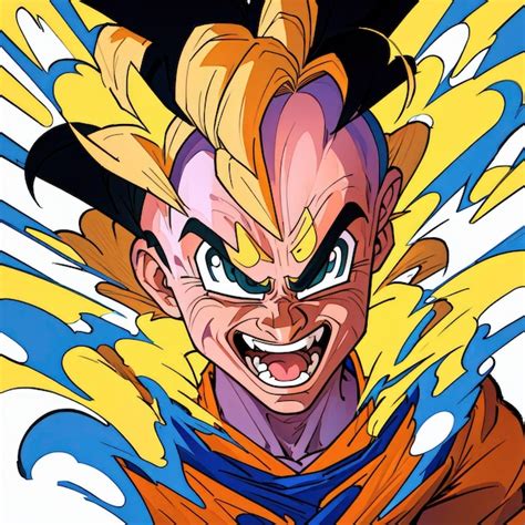 Premium AI Image | a cartoon of a very angry gohan with a big smile on his face