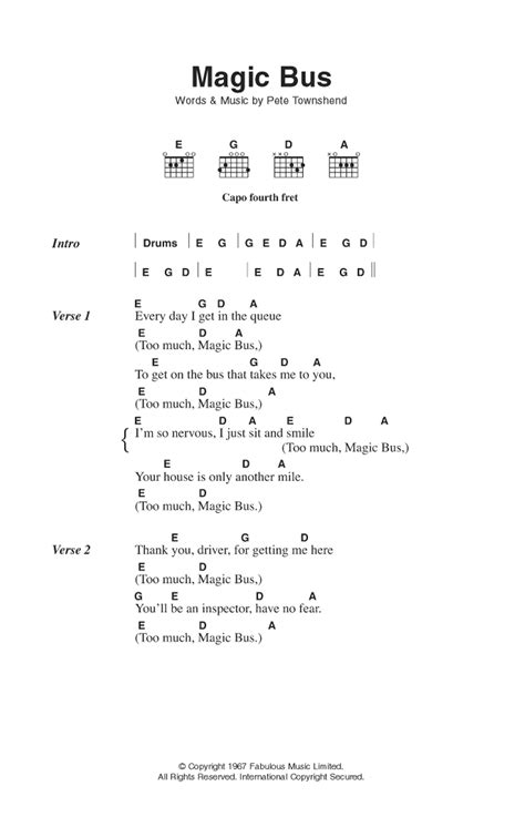 Magic Bus by The Who Sheet Music for Guitar Chords/Lyrics at Sheet Music Direct